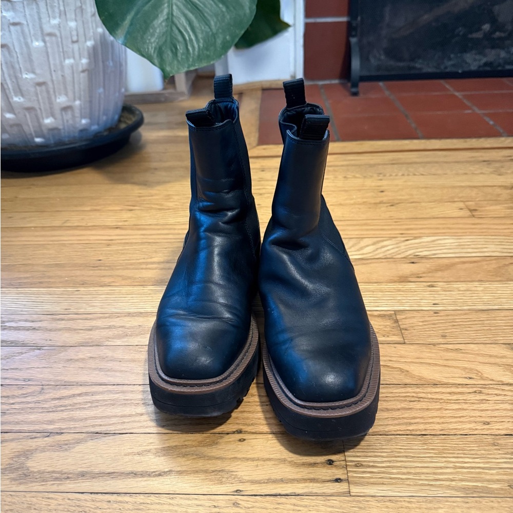 Sam Edelman Square-Toe Platform Weatherproof Leather Pull-On Boots